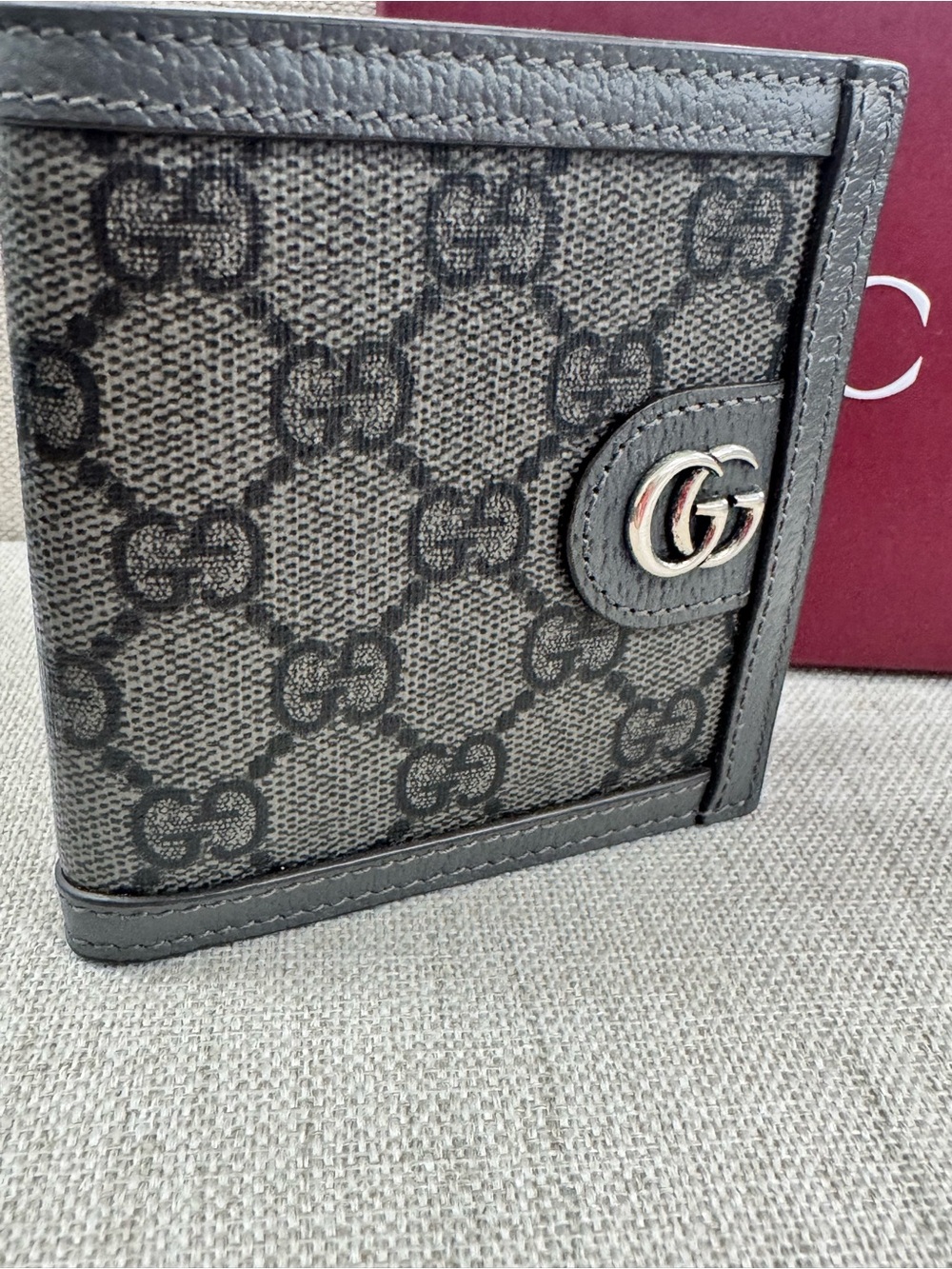 Gucci Gray GG Monogram Bifold Wallet with Silver Double G